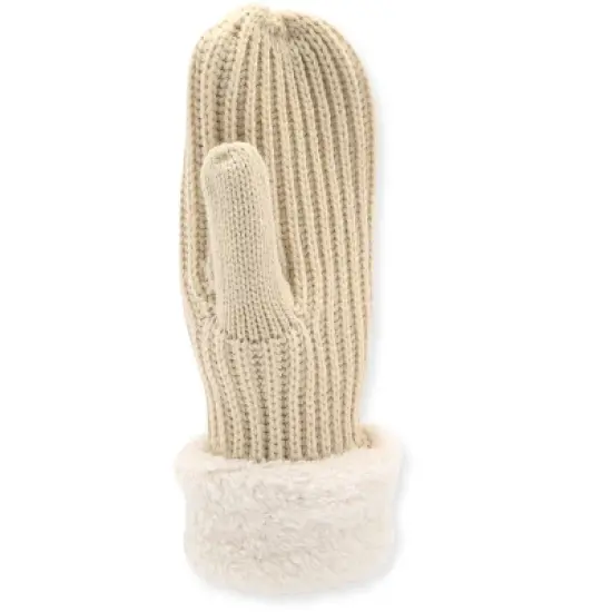 French Connection Women's Knit Mittens with Plush Faux Pile High Fleece Cuff - Cozy Winter Gloves for Maximum Warmth and Style in Cream image {3}
