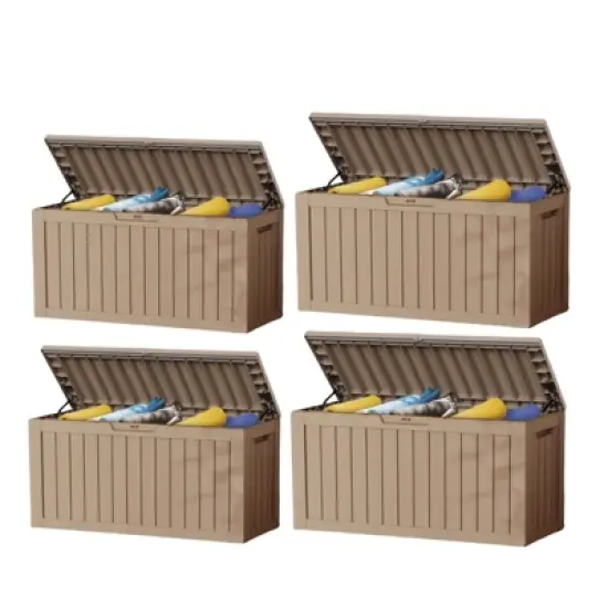 DSVIMOY Deck Boxes, 2-Piece 80 Gal Outdoor Storage Deck Box, Small Patio Storage Bin for Garden Tools, Brown, 46.26"*18.7"*23.23" image {5}