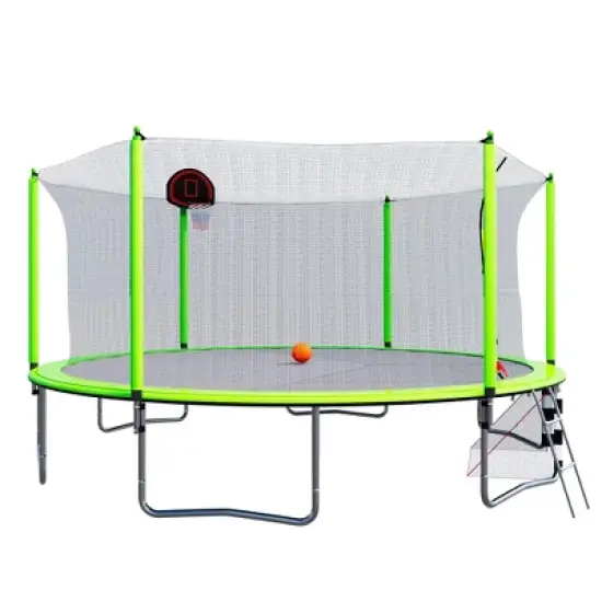 NAYSAYE Trampoline 16FT with Basketball Hoop and Soccer Goal for Outdoor Fun with Ladder and Safety Net, Green, 192.13"*192.13"*106.32" image {5}