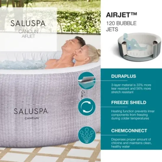 Bestway SaluSpa Cancun AirJet Inflatable Hot Tub with 120 Soothing Jets + Bestway SaluSpa Underwater Non Slip Pool and Spa Seat with Adjustable Legs image {4}
