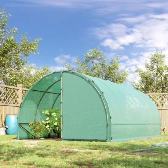 Outsunny 20' x 10' x 7' Walk-In Tunnel Greenhouse, Extra-Large Garden Hot House Kit with 2 Hinged Doors, Reinforced Steel Frame, PE Cover, Green image {2}