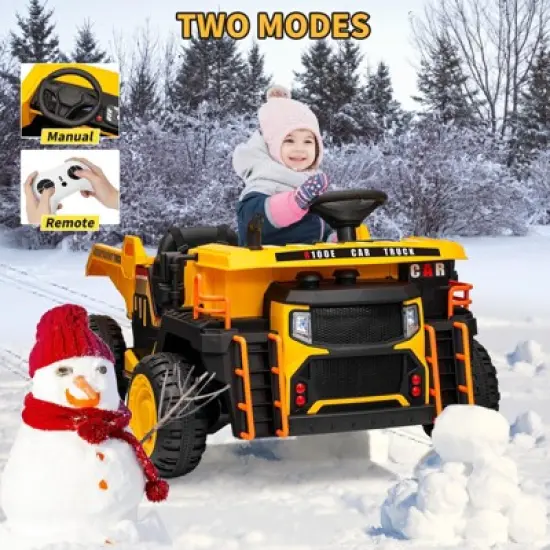 Garvee 24V 2-Seater Ride-On Dump Truck for Kids, Electric Construction Vehicle with Remote Control,Motorized Dump Bed, Shovel,LED Lights,Music,Yellow image {5}