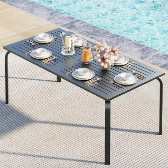 71" Outdoor Dining Table with Umbrella Hole - Aluminum Patio Table, Weatherproof & Rust-Proof Patio Dining Table image {8}