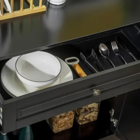 HOMCOM Sideboard Buffet Cabinet, Modern Kitchen Cabinet with 2 Drawers and Adjustable Shelves, Coffee Bar Cabinet for Living Room, Black image {5}