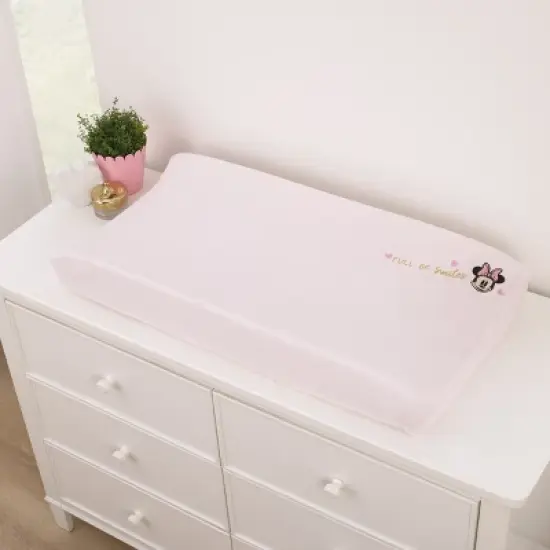 NoJo Disney Minnie Mouse My Happy Place Pink Super Soft Appliqued Contoured Changing Pad Cover image {1}