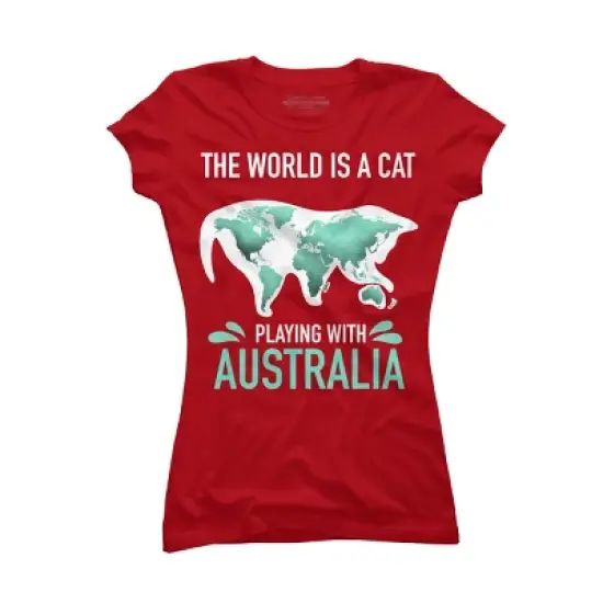 Junior's Design By Humans The World Is A Cat Playing With Australia Map By ZeusSE T-Shirt image {7}