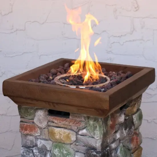 Sunnydaze Outdoor Cast Rock Design Propane Gas Fire Pit Column for Outside Patio & Deck with Lava Rocks, Waterproof Cover and Steel Burner - 30" image {10}