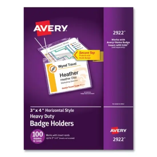 Avery Secure Top Hanging-Style Badge Holders, Horizontal, 4w x 3h, Clear, 100/Box image {5}