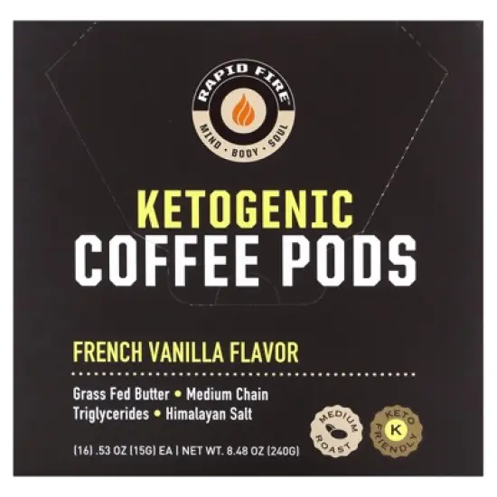 Rapidfire French Vanilla Ketogenic High Performance Keto Coffee Pods, Supports Energy & Metabolism, Weight Loss, 16 Single Serve K Cup Pods, Brown, image {5}