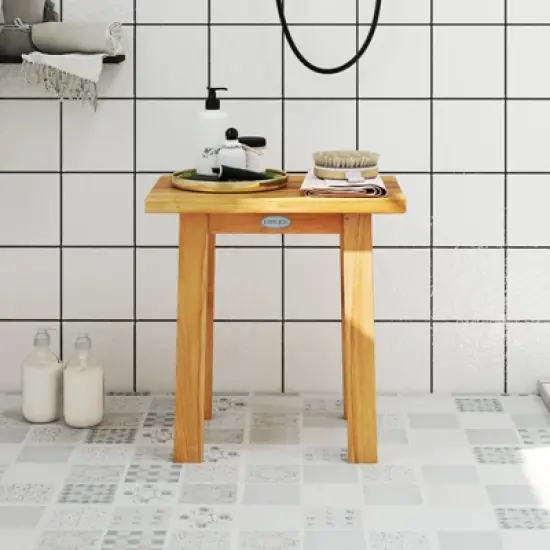 Costway 18" Teak Shower Bench Waterproof Spa Bath Stool for Shaving Legs for Bathroom image {3}