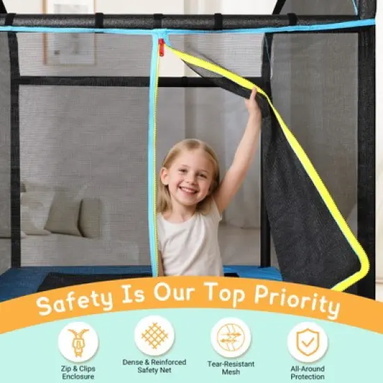 SUGIFT Rectangle Trampoline for Kids with Safety Net, 64" Indoor Outdoor Trampoline with Springs and Zipper Door image {6}