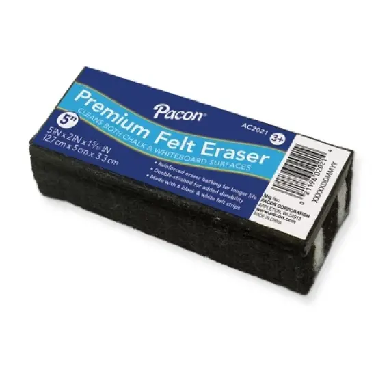 Pacon&reg; Chalk & Whiteboard Eraser, Premium, 6 Black & White Felt Strips, Double-Stitched, Reinforced Backing, 5", Pack of 12 image {2}
