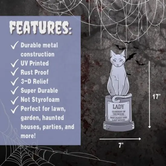 3D Halloween Metal Tombstone -Lady-(Large 17" w Stakes) Durable, Weather Rust Proof, UV Printed-Upgrade Your Halloween House Party Cemetery Lawn Decor image {2}