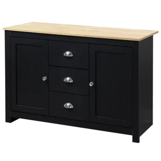 HOMCOM Kitchen Sideboard with Adjustable Shelves, Dining Buffet Cabinet with 3 Storage Drawers, Black image {3}