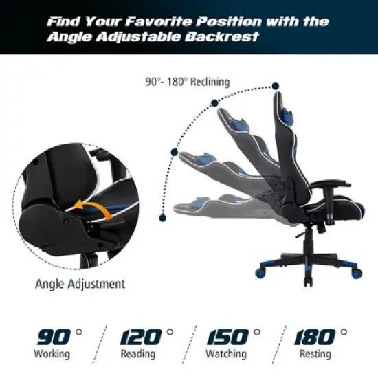 Costway X-Shaped Gaming Desk & Racing Style Massage Chair Set Home Office Black+White/Blue/Grey/Red image {6}