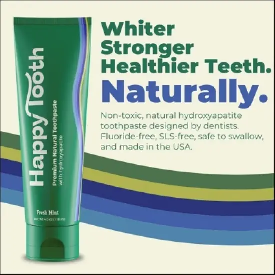 Happy Tooth Natural Hydroxyapatite Toothpaste &ndash; Fresh Mint (4 oz) Fluoride-Free, Remineralizing & Enamel-Repairing image {1}