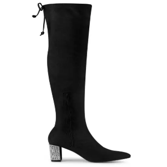 Allegra K Women's Chunky Heels Rhinestone Over the Knee High Boots image {6}