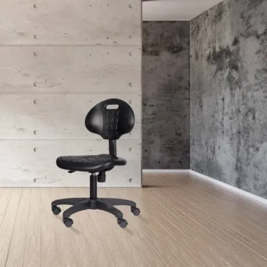 16"-21" Adjustable Height Polyurethane Task Office Chair Black- Hampden Furnishings image {7}