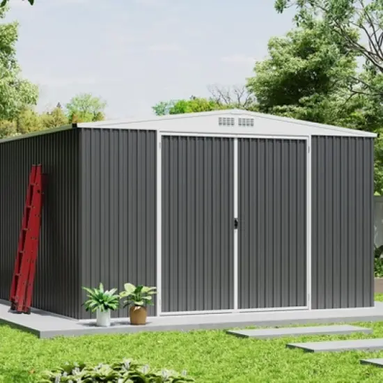 Large Outdoor Storage Shed 8x7 Ft Heavy Duty Metal Shed with Lockable Doors, Weather Resistant & Easy to Assemble for Garden Backyard image {1}