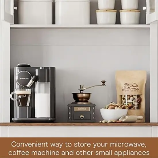 71" Kitchen Pantry Cabinet with Microwave Stand - Freestanding Coffee Bar Storage with Glass Doors & Adjustable Shelves for Dining Room white image {5}