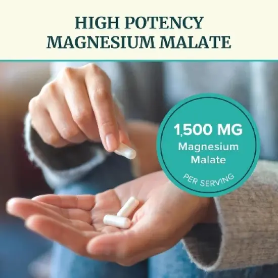 High Absorption Magnesium Malate Capsules, 1500MG Mag Malate with VIT B6 + Black Pepper for Energy & Nervous System Support, Nobi Nutrition, 90ct image {4}