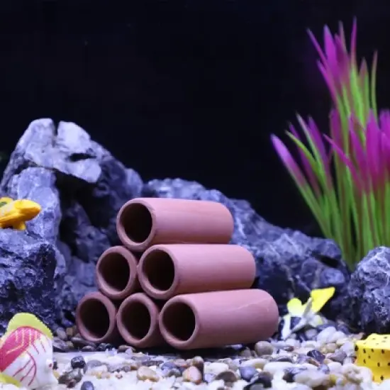 Unique Bargains Ceramic Aquarium Hideaway Rock Cave Fish Tank Decoration Red Brown 3.43"x3.13"x2.83" image {2}
