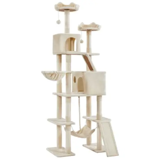 Yaheetech 82.5"H Large Plush Cat Tree with 2 Cozy Condos image {9}