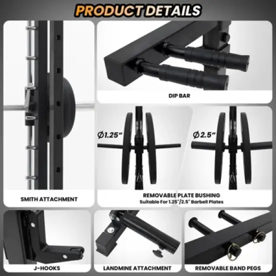 ODK Power Cage with Smithbar, 1600 Lbs Power Rack with LAT Pulldown, Multi-Functional Squat Rack, Power Cage for Home Gym Equipment image {5}