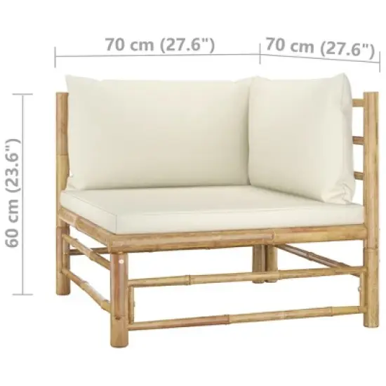 vidaXL 5 Piece Bamboo Patio Lounge Set with Cream White Cushions - Versatile Outdoor Furniture with Comfortable Cushions, Lightweight & Easy-to-Clean image {10}