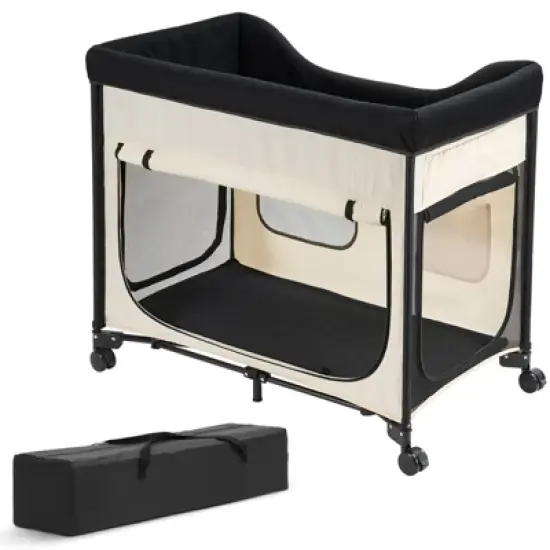 VEVOR Elevated Lounge Pet Bed, Foldable Bunk Dog Bed with 600D Oxford Cloth and Dutch Velvet, Portable Raised Cot with Wheels, XL, Beige image {8}