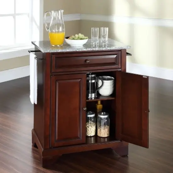 Lafayette Gray Granite Top Portable Kitchen Island/Cart Mahogany - Crosley image {2}