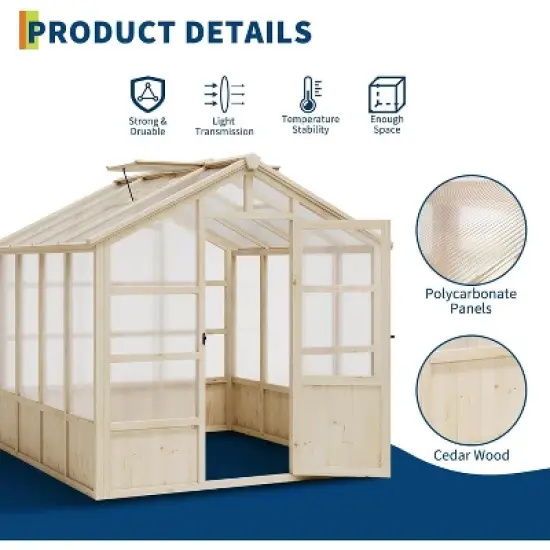 Wooden Greenhouse,Greenhouses for Outdoors with Lockable Door, Wood Frame & Adjustable Vent,Heavy Duty Greenhouse with Polycarbonate Panel,8x8ft image {1}