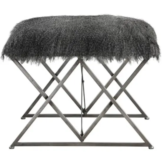 Uttermost Astairess 23 3/4" Wide Multi-Hued Brown Faux Fur Small Bench image {2}