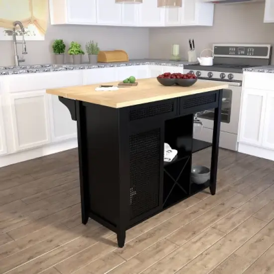 Ultom Expandable Freestanding Kitchen Island Black/Natural - Aiden Lane image {3}