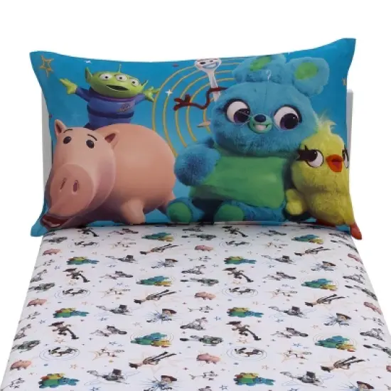 Disney Toy Story It's Play Time Blue, Green, and White, Woody and Buzz 2 Piece Toddler Sheet Set - Fitted Bottom Sheet and Reversible Pillowcase image {5}