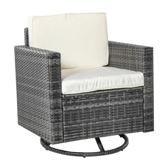 Outsunny Rattan Wicker Swivel Rocking Chair with Armrest, Soft Thick Cushions, Outdoor Club Chair with Steel Frame for Patio, Lawn, Garden, Yard image {6}