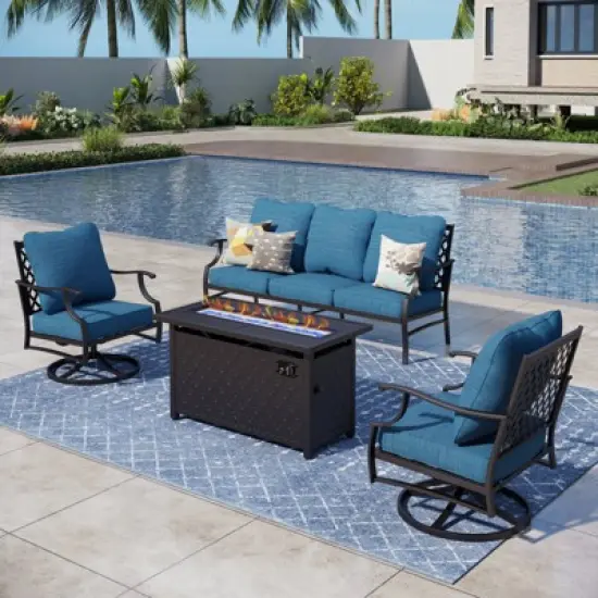 Captiva Designs 4PCS Patio Outdoor Conversation Fire Pit Set with Swivel Armchairs for Garden, Poolside, Backyard image {11}