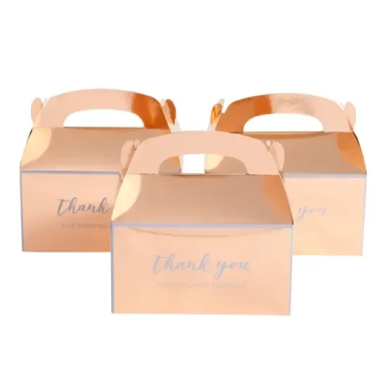 Sparkle and Bash 24 Pack Rose Gold Thank You Party Favor Gable Gift Boxes for Wedding, Birthday Party, 6.25 x 3.5 x 3.5 In image {7}
