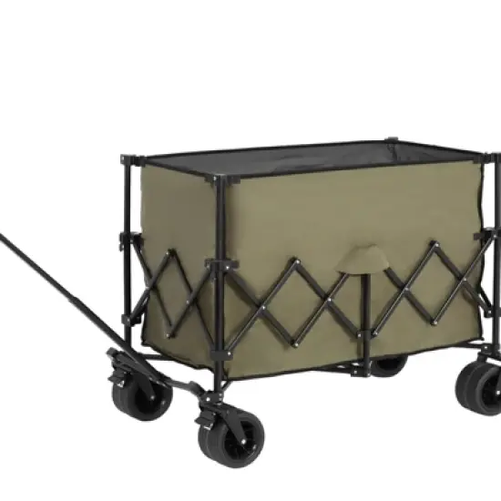 DSVIMOY Foldable Extended Wagon with 220lbs Weight Capacity, 300L Folding Utility Garden Cart with Drink Holders, Army Green, 42.91"*20.87"*32.68" image {3}