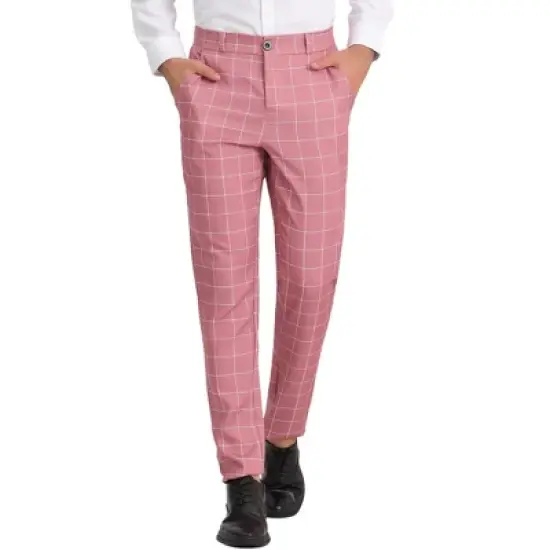 Lars Amadeus Men's Plaid Flat Front Printed Business Dress Pants image {10}