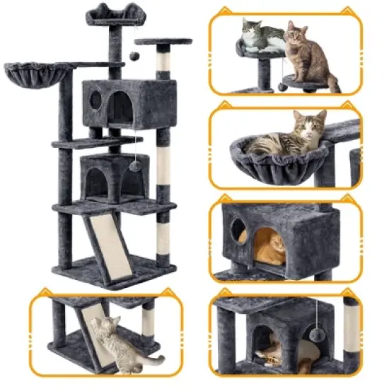 Yaheetech 57"H Plush Cat Tree Condo for Kittens/Small Cats image {3}