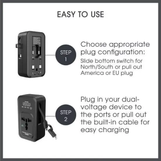 Travel Smart Does-It-All Adapter with Cables & USB-A & C Ports: Chargers, 15W Output image {5}