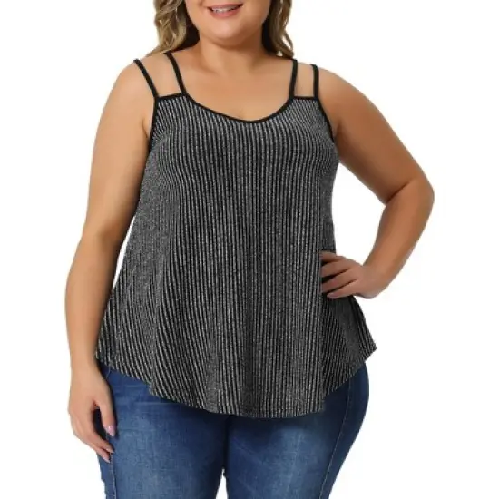 Agnes Orinda Women's Plus Size V Neck Sparkle Silvery Sleeveless Spaghetti Strap Camisole image {5}