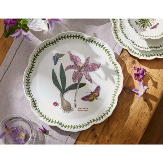 Portmeirion Botanic Garden Lotus Blossom Large Round Platter, 13.5 Inch - Meadow Saffron Design with Laurel Leaf Border - Dishwasher Safe Porcelain image {2}