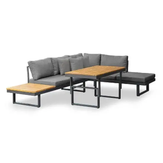 Greemotion 2pc San Jose Outdoor Metal Furniture Set: Aluminum Frame, Acacia Wood, Polyester Cushions image {12}