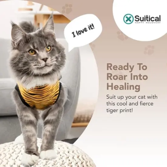 Suitical Recovery Suit for Cats - Comfortable Alternative To A Cat Cone - Tiger Print image {1}