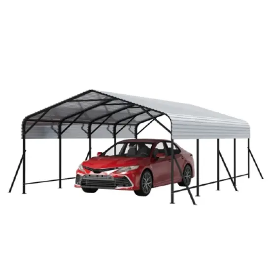 Metal Carport,  Metal Garage  with Base and  Reinforced Frame  for All Weather, Heavy Duty Carports  for Rucks, Tractors or Party image {1}