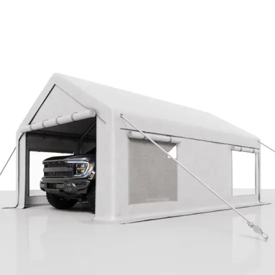 12 x 20ft Heavy-Duty Carport Canopy with Roll-Up Windows & DoorsThickened Wind Ropes, Ground Nails image {9}
