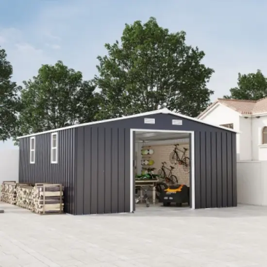 10&times;12 FT Extra Large Outdoor Steel Storage Shed with Two Daylight Windows, Weather-Resistant Tool Shed for Backyard or Garden&ndash;The Pop Home image {8}