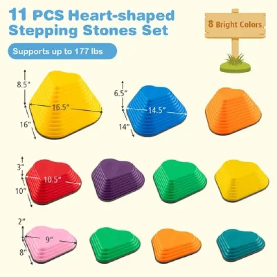 Costway 11 Pcs Stepping Stones with Full Non-Slip Edging for Children Indoor and Outdoor image {2}